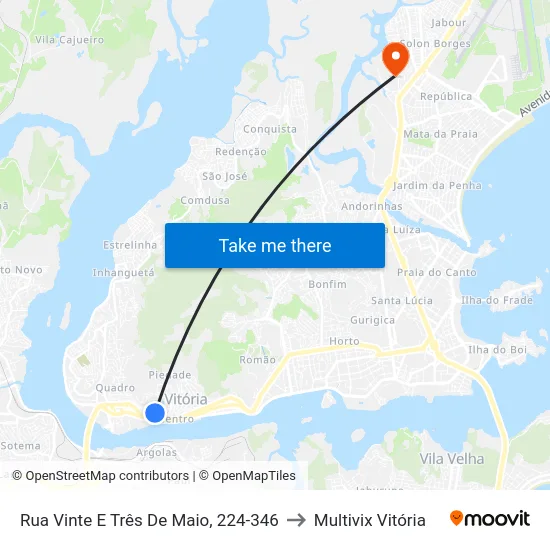 Rua Vinte E Três De Maio, 224-346 to Multivix Vitória map