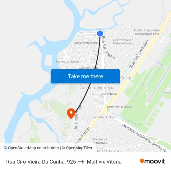 Rua Ciro Vieira Da Cunha, 925 to Multivix Vitória map