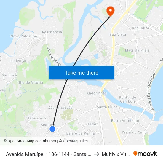 Avenida Maruípe, 1106-1144 - Santa Cecília to Multivix Vitória map