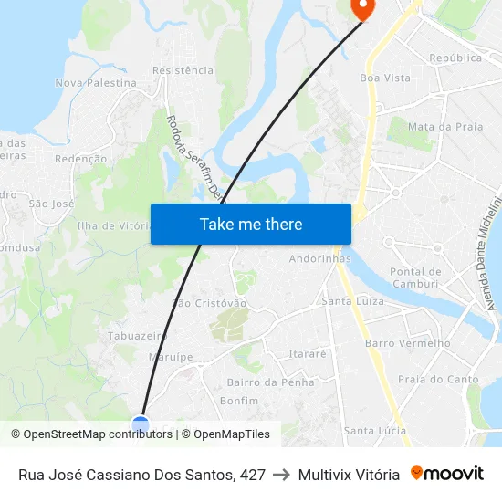 Rua José Cassiano Dos Santos, 427 to Multivix Vitória map