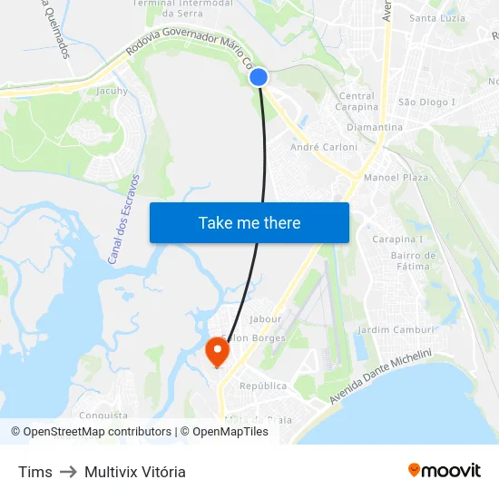 Tims to Multivix Vitória map