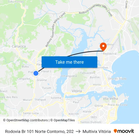 Rodovia Br 101 Norte Contorno, 202 to Multivix Vitória map