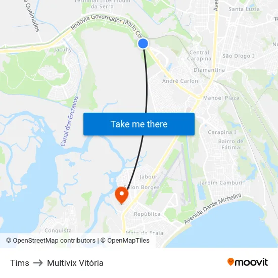 Tims to Multivix Vitória map