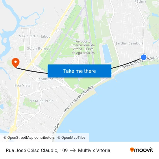 Rua José Célso Cláudio, 109 to Multivix Vitória map
