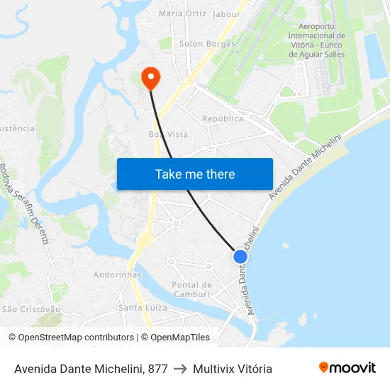 Avenida Dante Michelini, 877 to Multivix Vitória map