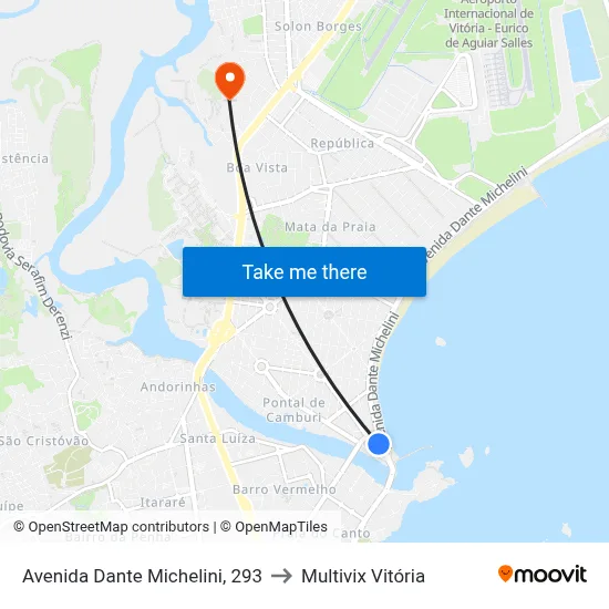 Avenida Dante Michelini, 293 to Multivix Vitória map