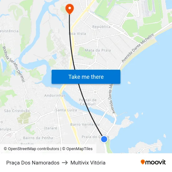 Praça Dos Namorados to Multivix Vitória map