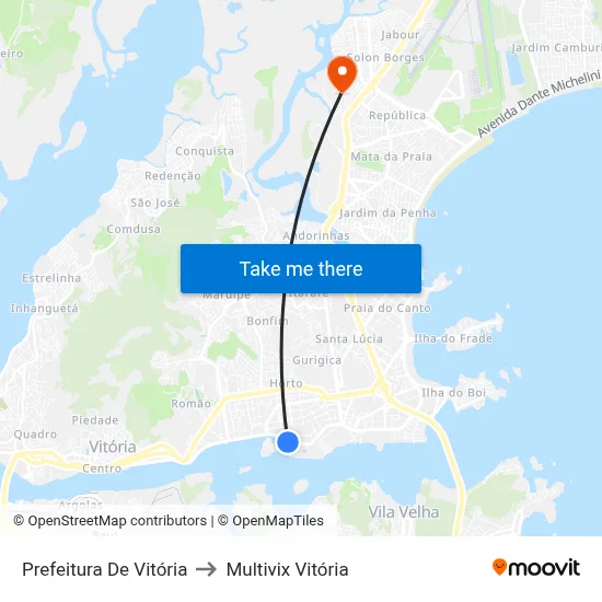 Prefeitura De Vitória to Multivix Vitória map