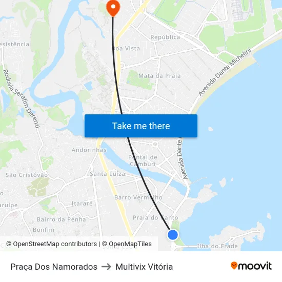 Praça Dos Namorados to Multivix Vitória map