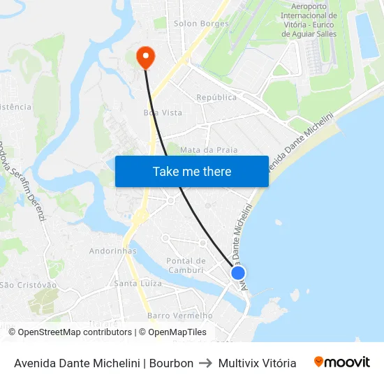 Avenida Dante Michelini | Bourbon to Multivix Vitória map