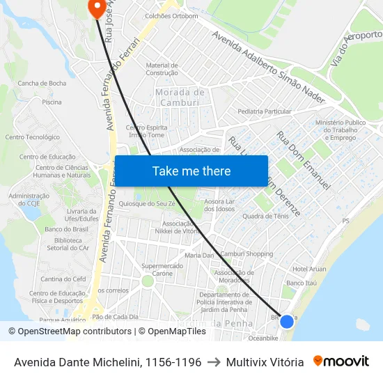 Avenida Dante Michelini, 1156-1196 to Multivix Vitória map