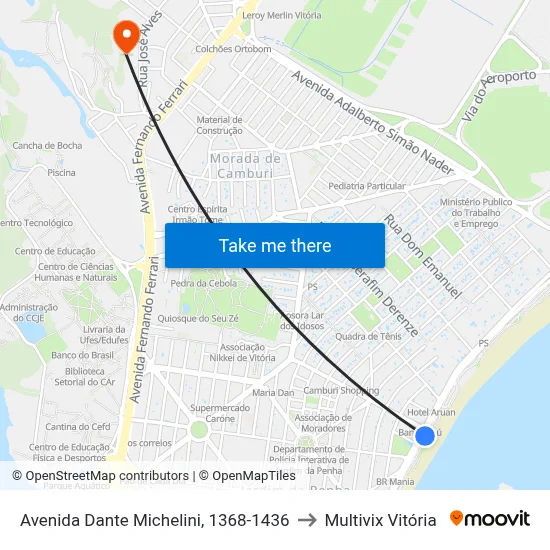 Avenida Dante Michelini, 1368-1436 to Multivix Vitória map