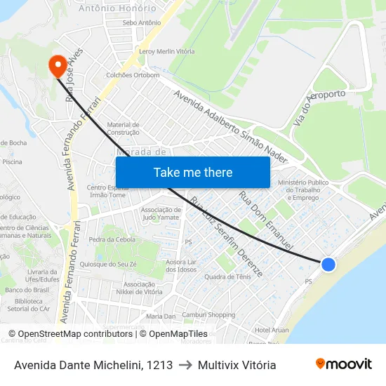 Avenida Dante Michelini, 1213 to Multivix Vitória map