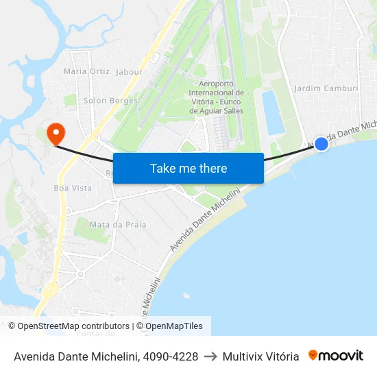 Avenida Dante Michelini, 4090-4228 to Multivix Vitória map