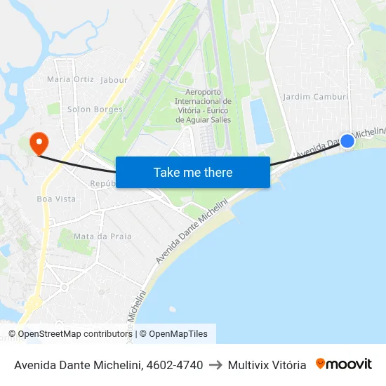 Avenida Dante Michelini, 4602-4740 to Multivix Vitória map