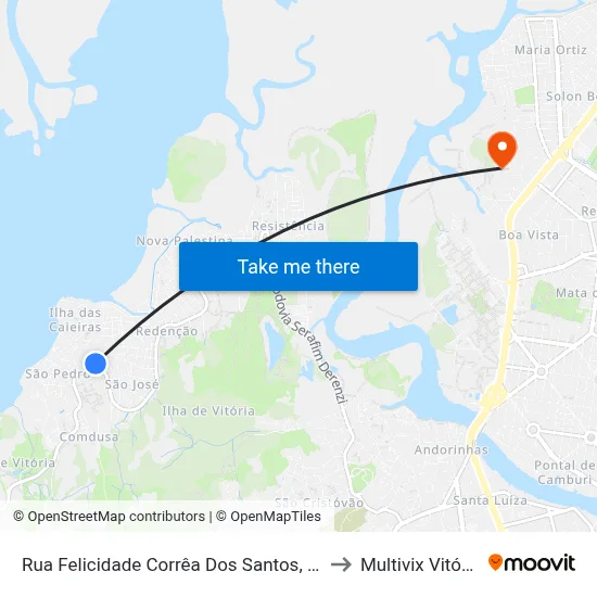 Rua Felicidade Corrêa Dos Santos, 80 to Multivix Vitória map