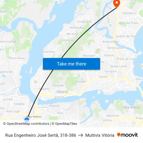 Rua Engenheiro José Sertã, 318-386 to Multivix Vitória map