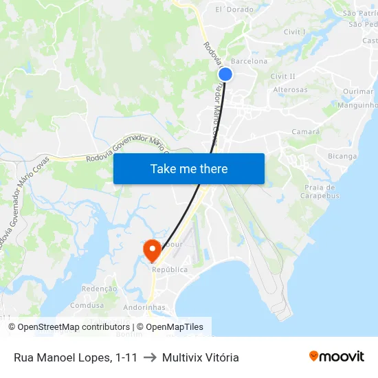 Rua Manoel Lopes, 1-11 to Multivix Vitória map