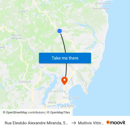Rua Elesbão Alexandre Miranda, 543 to Multivix Vitória map