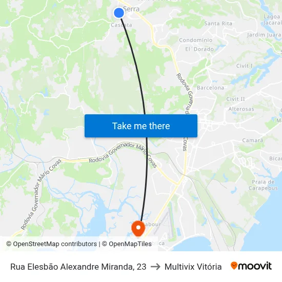 Rua Elesbão Alexandre Miranda, 23 to Multivix Vitória map
