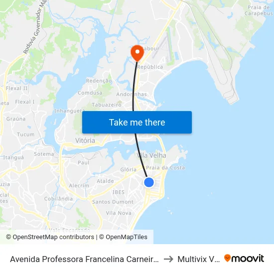 Avenida Professora Francelina Carneiro Setúbal, 296 to Multivix Vitória map