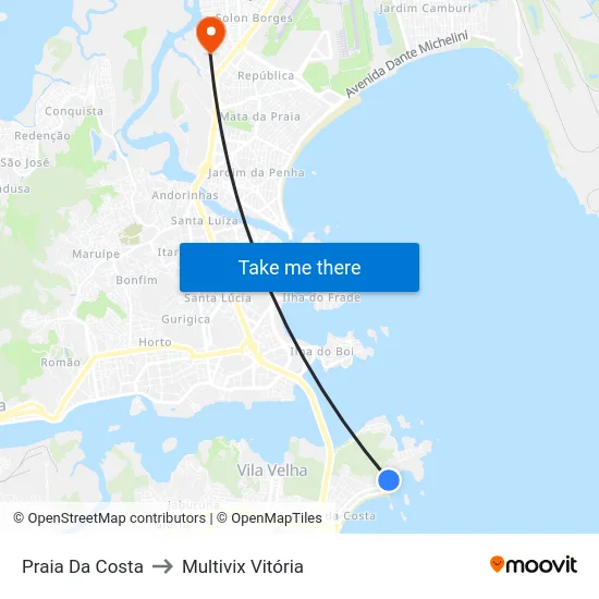 Praia Da Costa to Multivix Vitória map