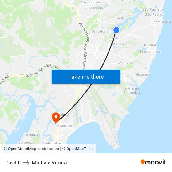 Civit II to Multivix Vitória map