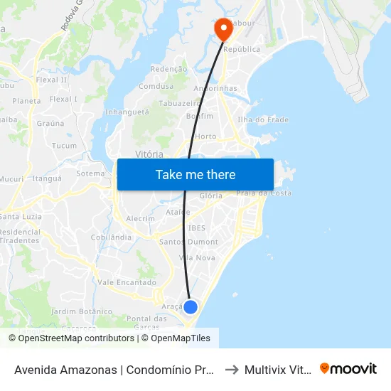 Avenida Amazonas | Condomínio Praia Sol I to Multivix Vitória map