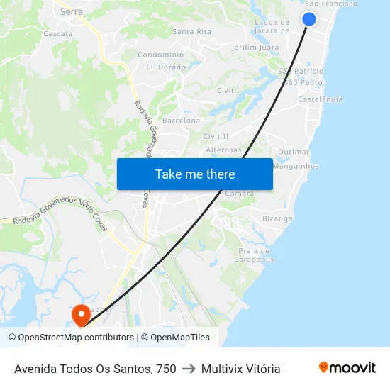 Avenida Todos Os Santos, 750 to Multivix Vitória map