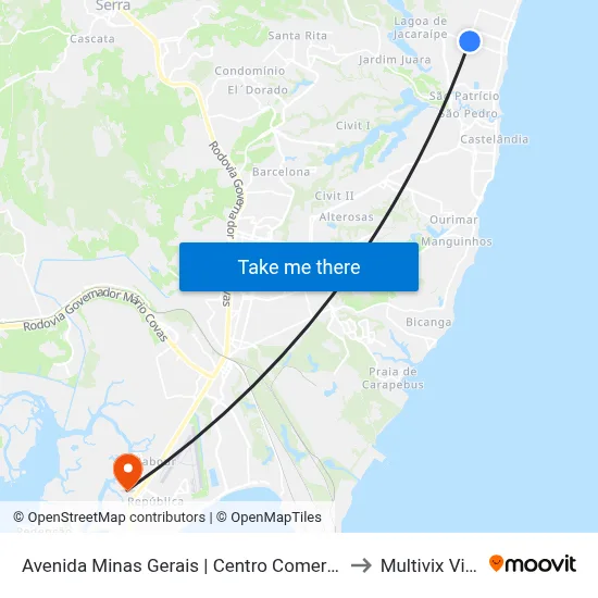 Avenida Minas Gerais | Centro Comercial Lagoa to Multivix Vitória map