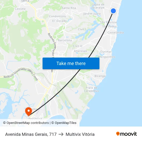 Avenida Minas Gerais, 717 to Multivix Vitória map