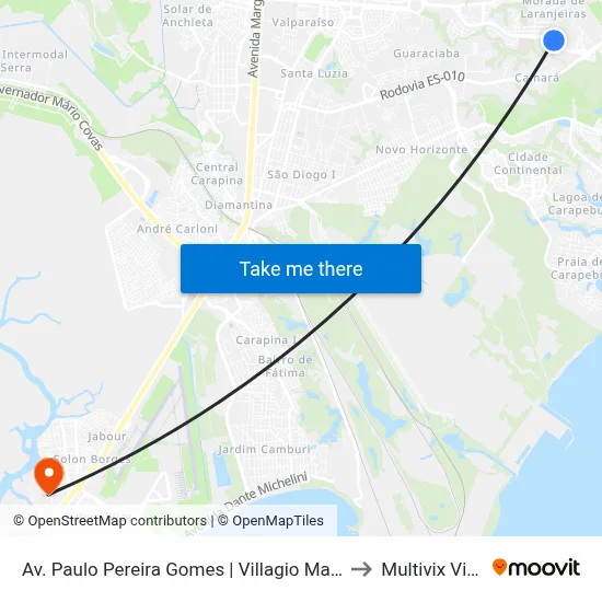 Av. Paulo Pereira Gomes | Villagio Manguinhos to Multivix Vitória map