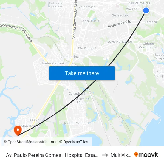 Av. Paulo Pereira Gomes | Hospital Estadual Jayme Santos Neves to Multivix Vitória map