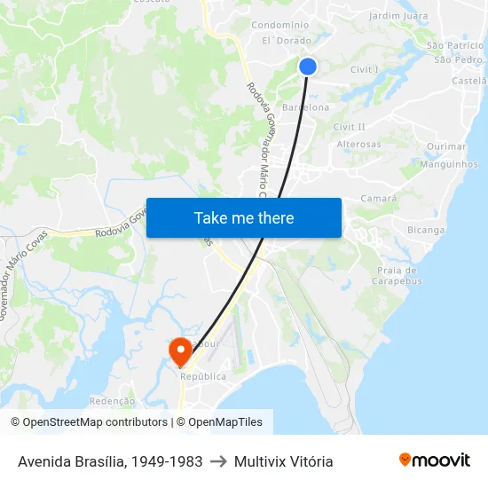 Avenida Brasília, 1949-1983 to Multivix Vitória map