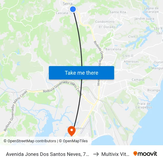 Avenida Jones Dos Santos Neves, 789-847 to Multivix Vitória map