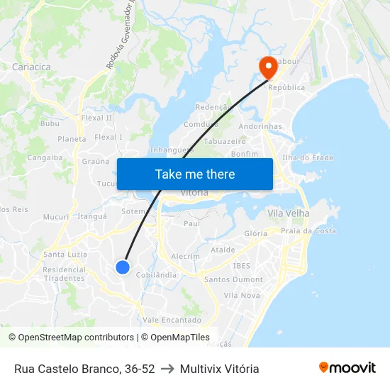 Rua Castelo Branco, 36-52 to Multivix Vitória map
