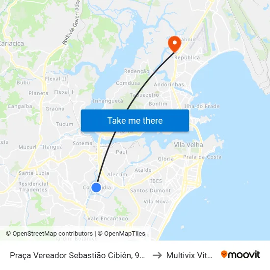 Praça Vereador Sebastião Cibiên, 93-137 to Multivix Vitória map
