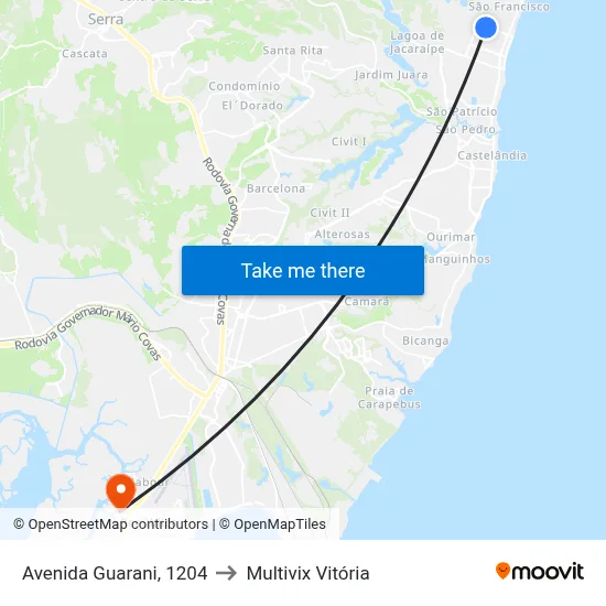 Avenida Guarani, 1204 to Multivix Vitória map