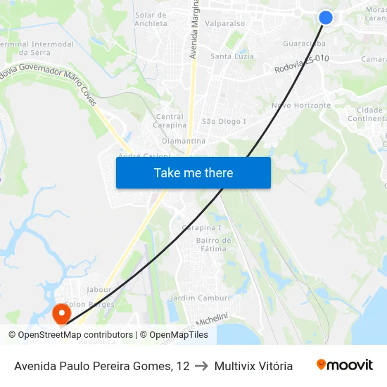 Avenida Paulo Pereira Gomes, 12 to Multivix Vitória map