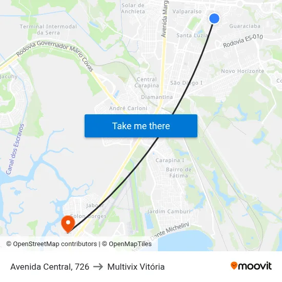 Avenida Central, 726 to Multivix Vitória map