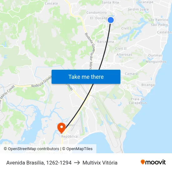 Avenida Brasília, 1262-1294 to Multivix Vitória map