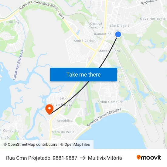 Rua Cmn Projetado, 9881-9887 to Multivix Vitória map