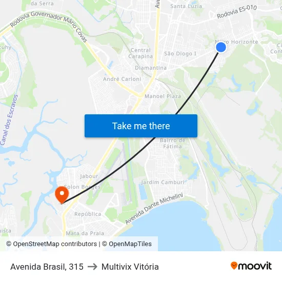 Avenida Brasil, 315 to Multivix Vitória map