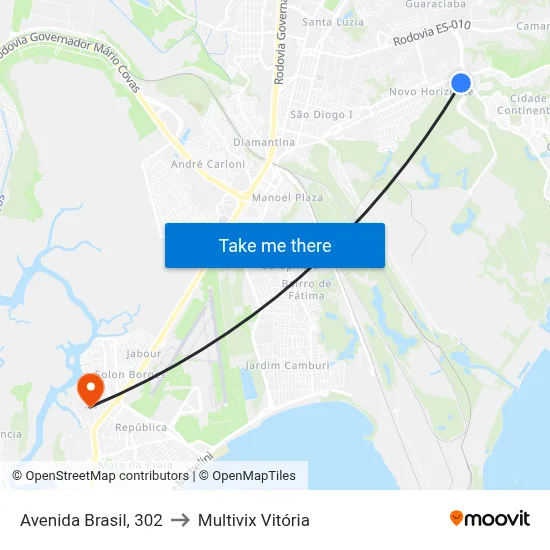 Avenida Brasil, 302 to Multivix Vitória map