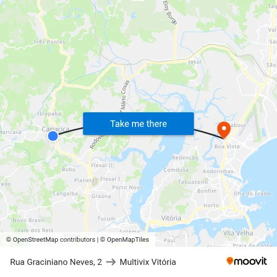 Rua Graciniano Neves, 2 to Multivix Vitória map