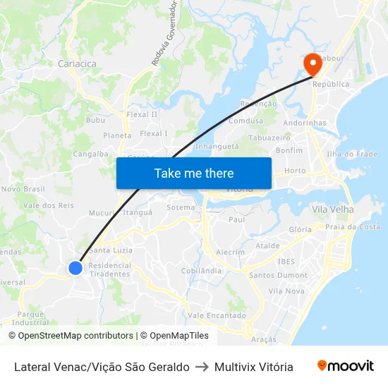 Lateral Venac/Vição São Geraldo to Multivix Vitória map
