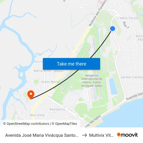 Avenida José Maria Vivácqua Santos, 1250 to Multivix Vitória map