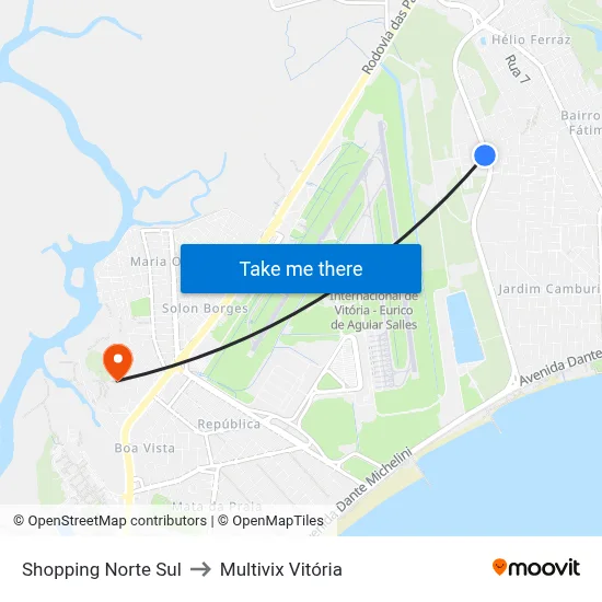 Shopping Norte Sul to Multivix Vitória map