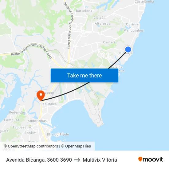 Avenida Bicanga, 3600-3690 to Multivix Vitória map