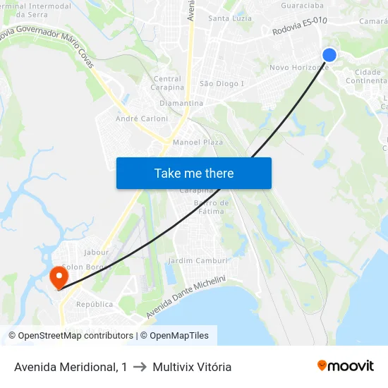 Avenida Meridional, 1 to Multivix Vitória map